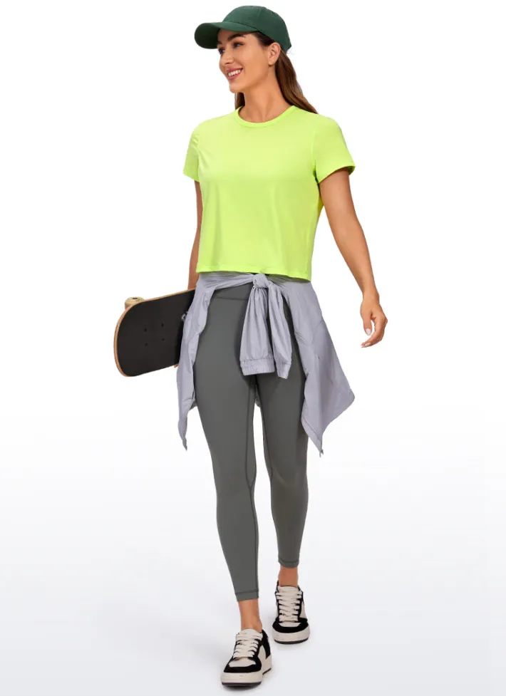 Cheap CRZ YOGA Pima Cotton Short Sleeves Cropped High Neck