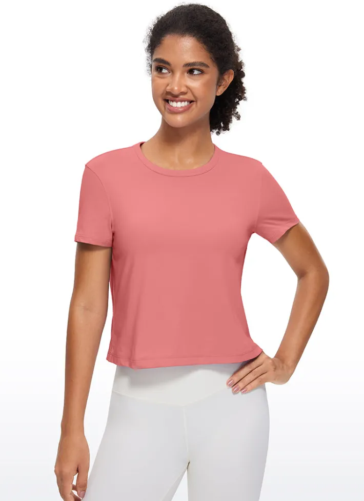 Cheap CRZ YOGA Pima Cotton Short Sleeves Cropped High Neck