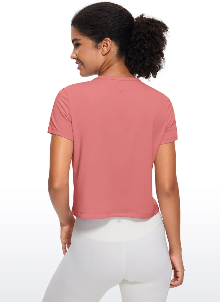 Cheap CRZ YOGA Pima Cotton Short Sleeves Cropped High Neck