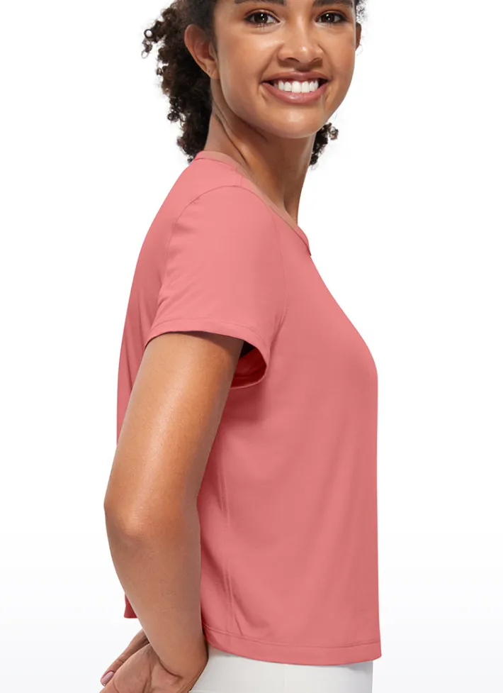 Cheap CRZ YOGA Pima Cotton Short Sleeves Cropped High Neck