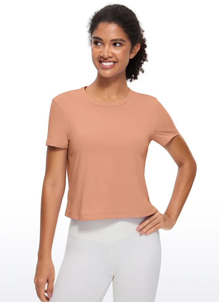 Cheap CRZ YOGA Pima Cotton Short Sleeves Cropped High Neck