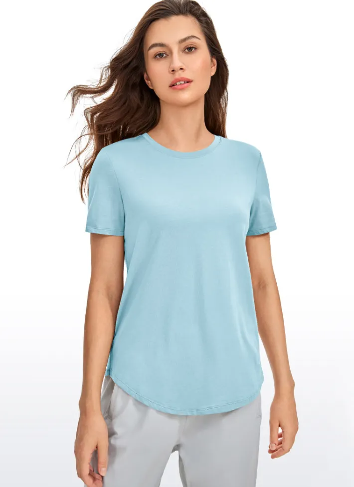 Shop CRZ YOGA Pima Cotton Short Sleeves Round Neck