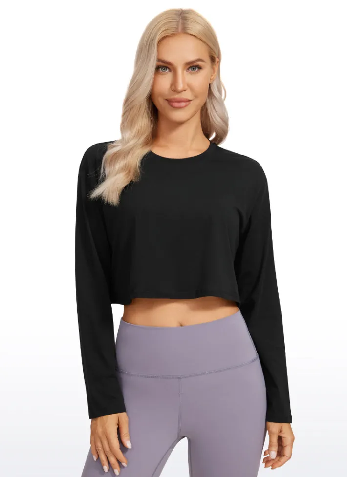 Best Sale CRZ YOGA Pima Cotton Workout Cropped Long Sleeve