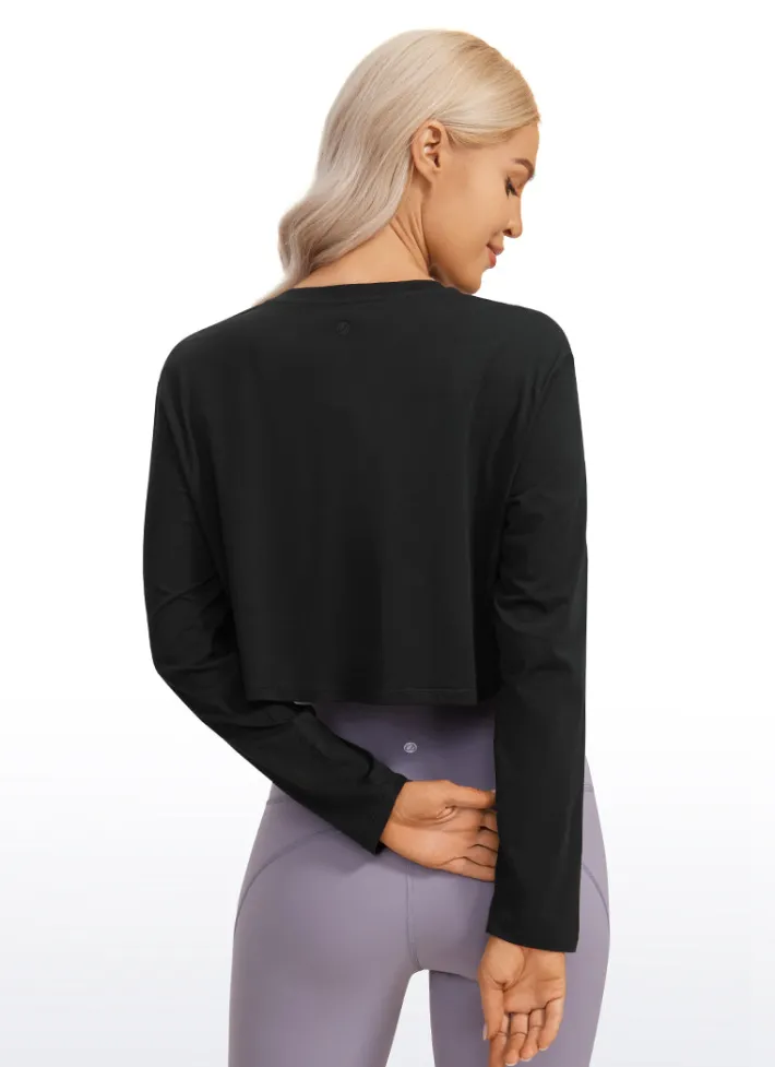 Best Sale CRZ YOGA Pima Cotton Workout Cropped Long Sleeve