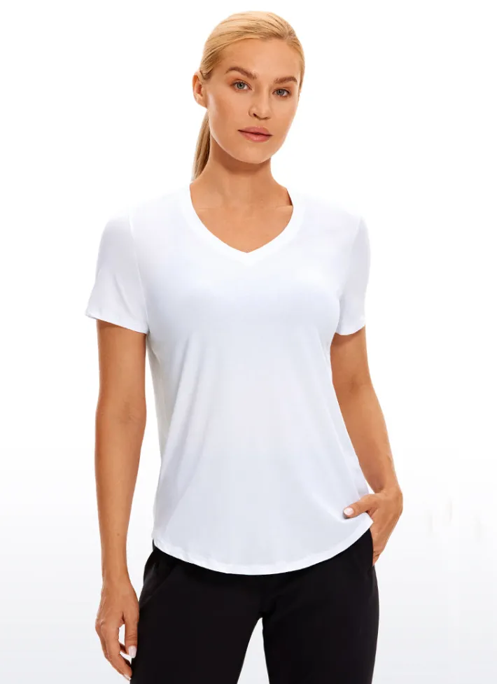 Store CRZ YOGA Pima Cotton Yoga Short Sleeves V-Neck