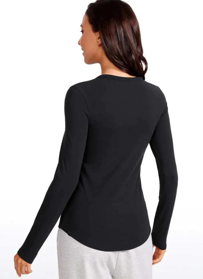 Clearance CRZ YOGA Ribbed Crewneck Hip Length Long Sleeves