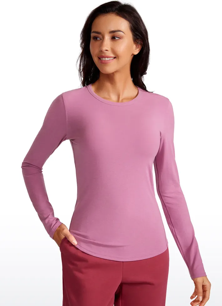 Clearance CRZ YOGA Ribbed Crewneck Hip Length Long Sleeves
