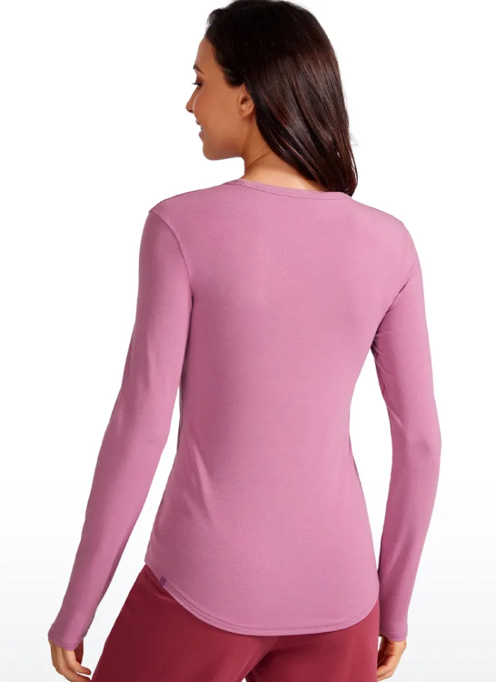 Clearance CRZ YOGA Ribbed Crewneck Hip Length Long Sleeves