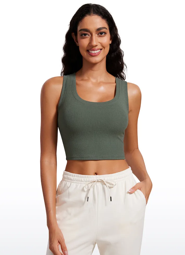 Clearance CRZ YOGA Ribbed Cropped Length Scoop Neck Tank