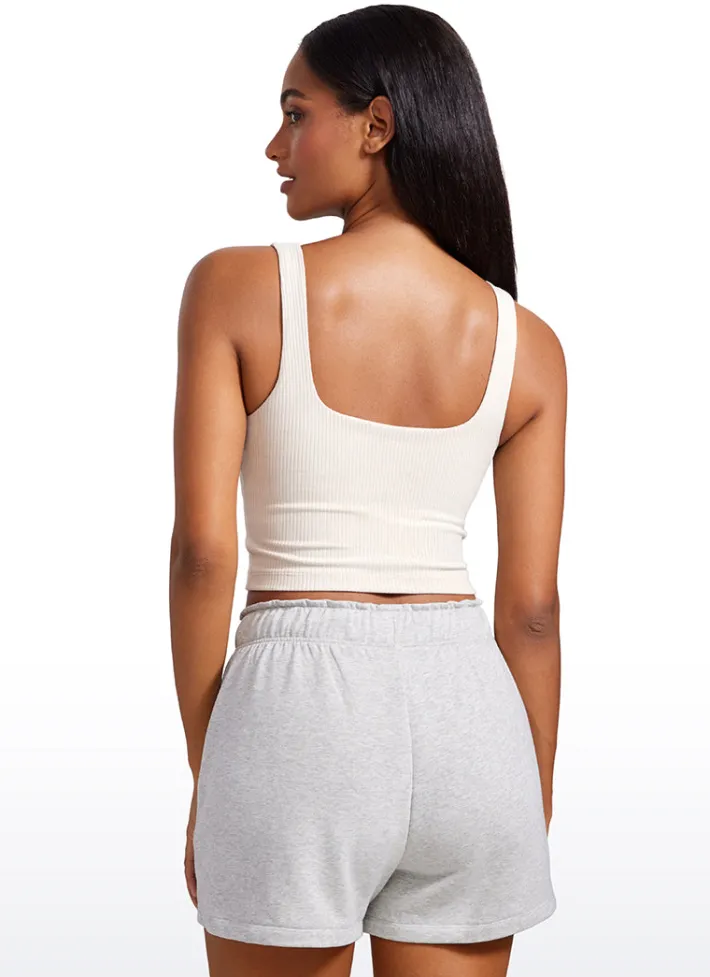 Flash Sale CRZ YOGA Ribbed Henley Neck Build-in Bra Tanks