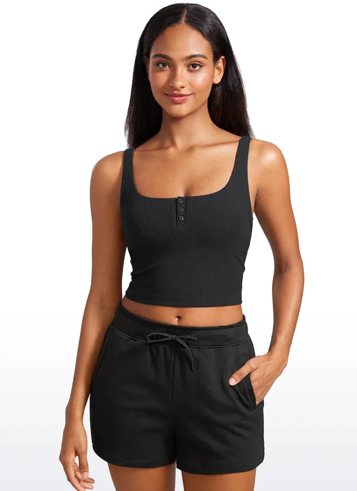 Flash Sale CRZ YOGA Ribbed Henley Neck Build-in Bra Tanks