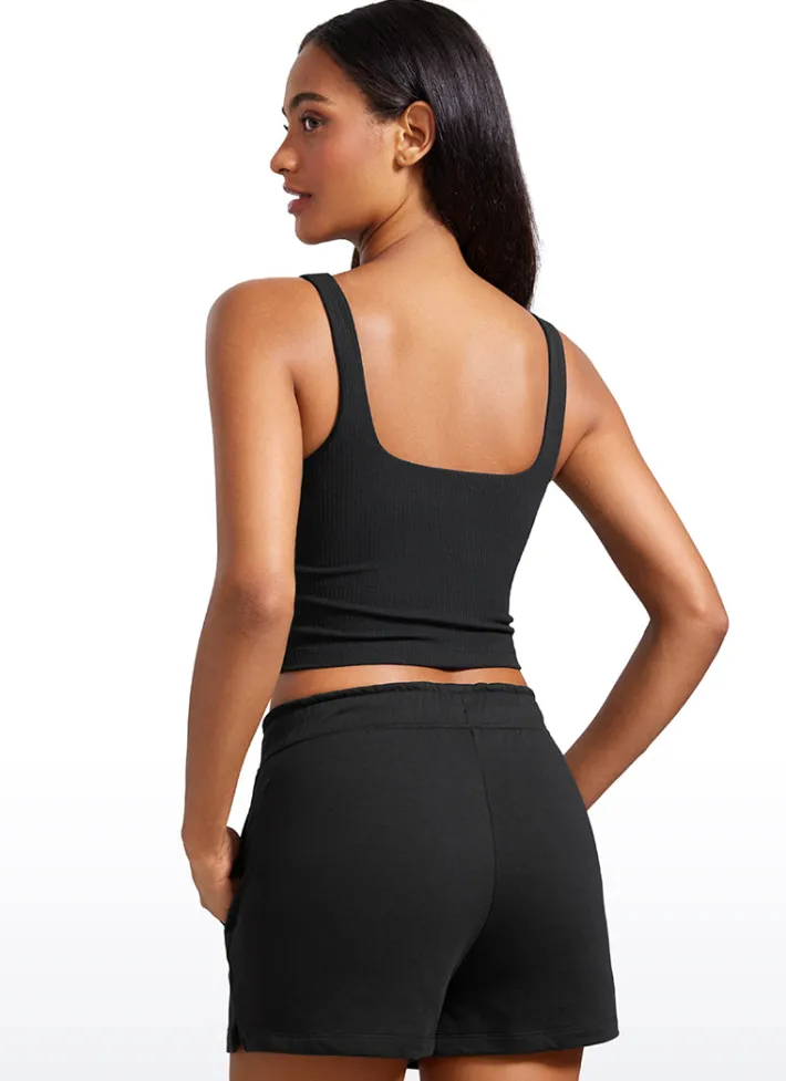 Flash Sale CRZ YOGA Ribbed Henley Neck Build-in Bra Tanks