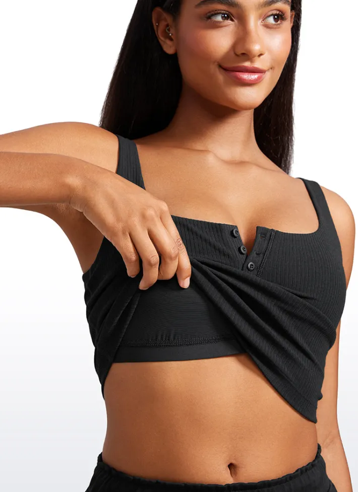 Flash Sale CRZ YOGA Ribbed Henley Neck Build-in Bra Tanks