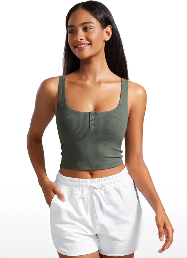 Flash Sale CRZ YOGA Ribbed Henley Neck Build-in Bra Tanks