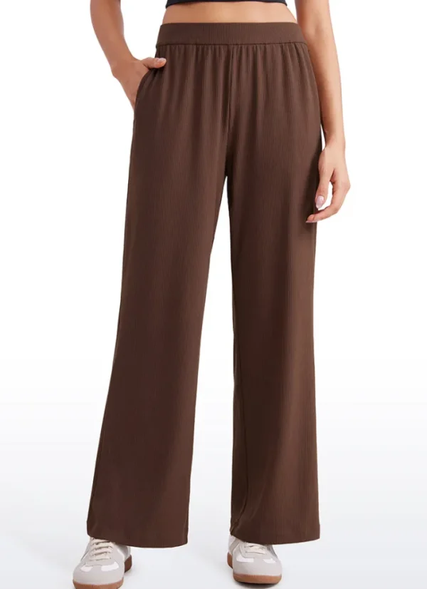 Shop CRZ YOGA Ribbed High Rise Wide Leg Sweatpants with Pockets 30.5"