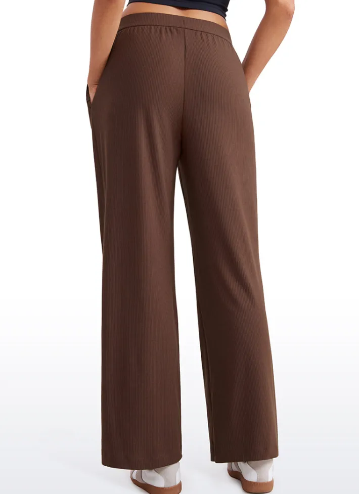 Shop CRZ YOGA Ribbed High Rise Wide Leg Sweatpants with Pockets 30.5"