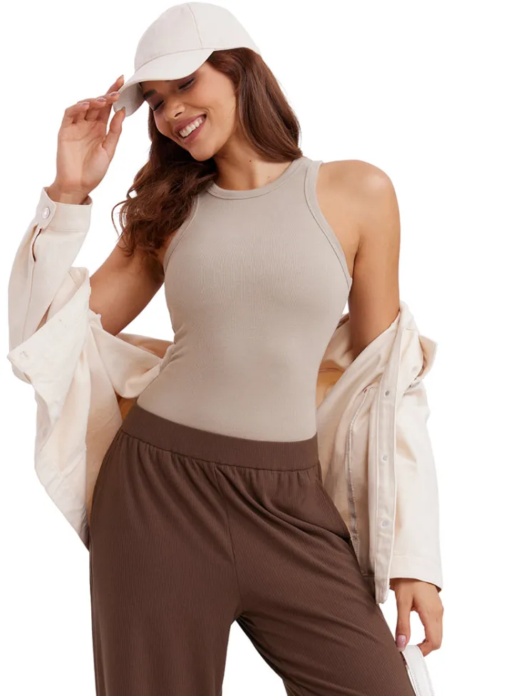 Shop CRZ YOGA Ribbed High Rise Wide Leg Sweatpants with Pockets 30.5"