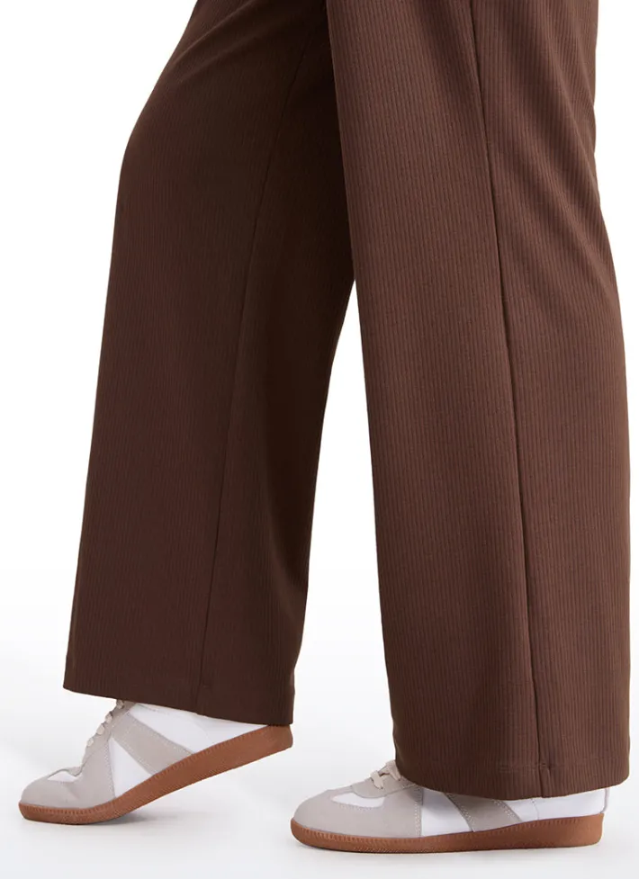 Shop CRZ YOGA Ribbed High Rise Wide Leg Sweatpants with Pockets 30.5"
