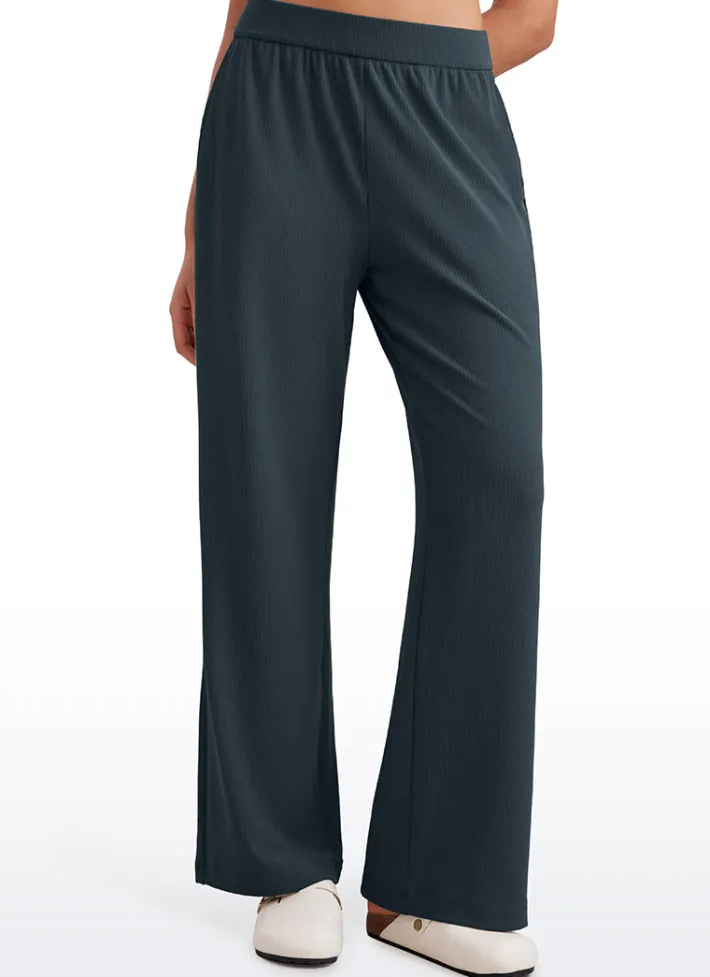 Shop CRZ YOGA Ribbed High Rise Wide Leg Sweatpants with Pockets 30.5"