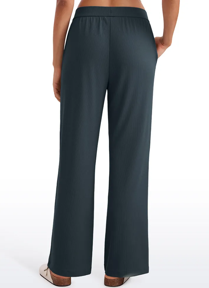 Shop CRZ YOGA Ribbed High Rise Wide Leg Sweatpants with Pockets 30.5"