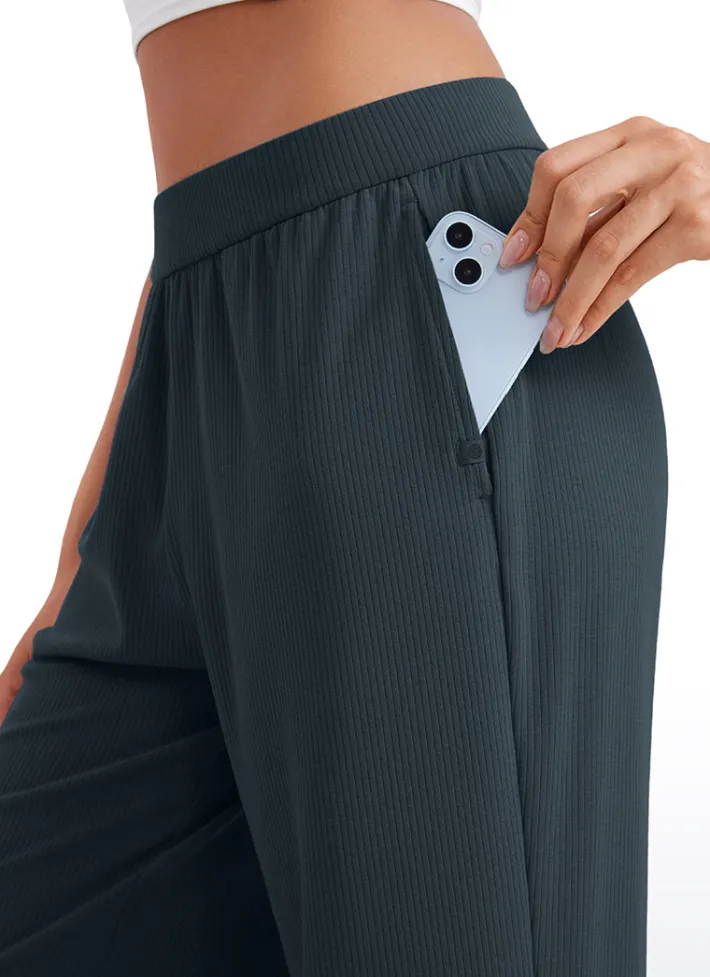 Shop CRZ YOGA Ribbed High Rise Wide Leg Sweatpants with Pockets 30.5"
