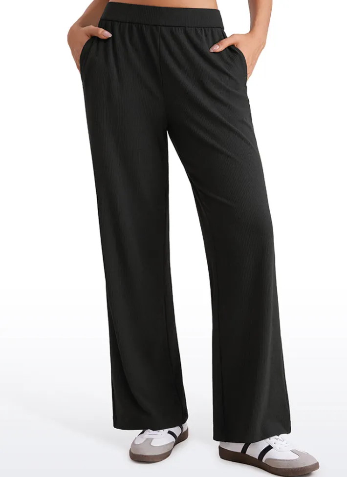 Shop CRZ YOGA Ribbed High Rise Wide Leg Sweatpants with Pockets 30.5"