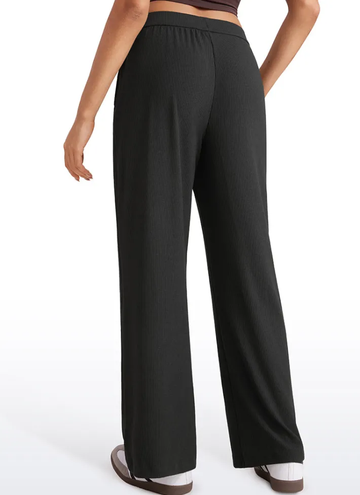 Shop CRZ YOGA Ribbed High Rise Wide Leg Sweatpants with Pockets 30.5"