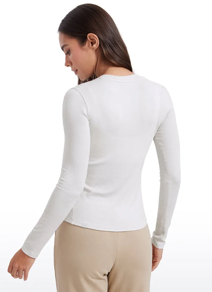 Sale CRZ YOGA Ribbed Modal Henley Shirts Long Sleeves