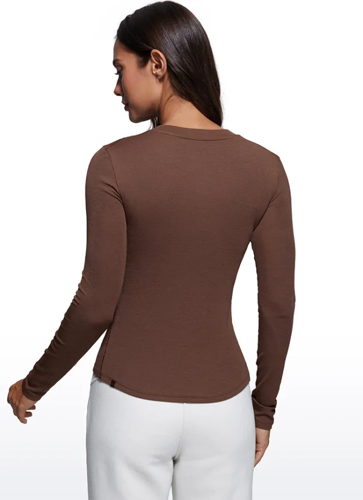 Sale CRZ YOGA Ribbed Modal Henley Shirts Long Sleeves