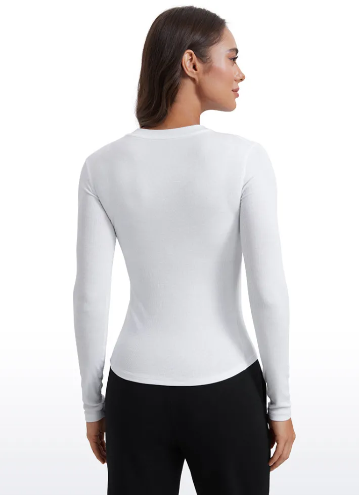 Sale CRZ YOGA Ribbed Modal Henley Shirts Long Sleeves