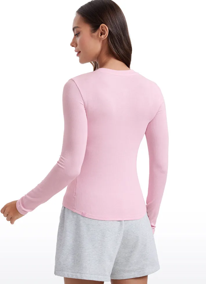 Sale CRZ YOGA Ribbed Modal Henley Shirts Long Sleeves