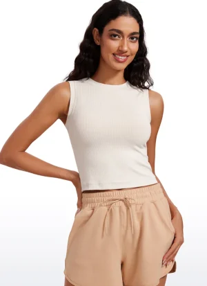 Online CRZ YOGA Ribbed Waist Length High Neck Tank
