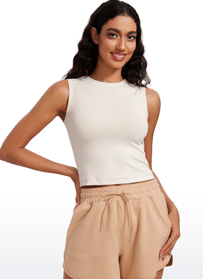 Online CRZ YOGA Ribbed Waist Length High Neck Tank
