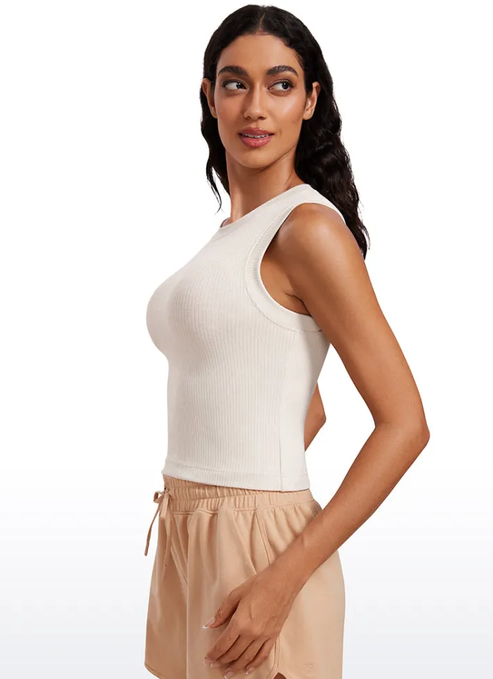 Online CRZ YOGA Ribbed Waist Length High Neck Tank