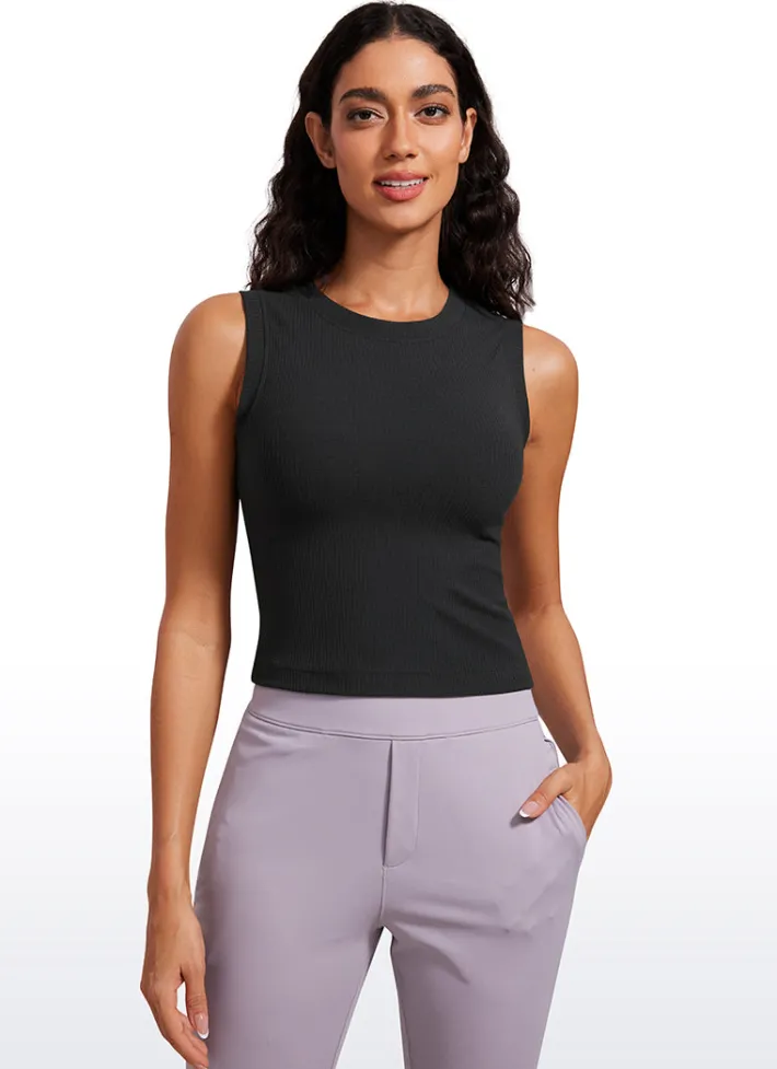 Online CRZ YOGA Ribbed Waist Length High Neck Tank