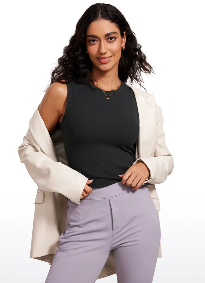 Online CRZ YOGA Ribbed Waist Length High Neck Tank