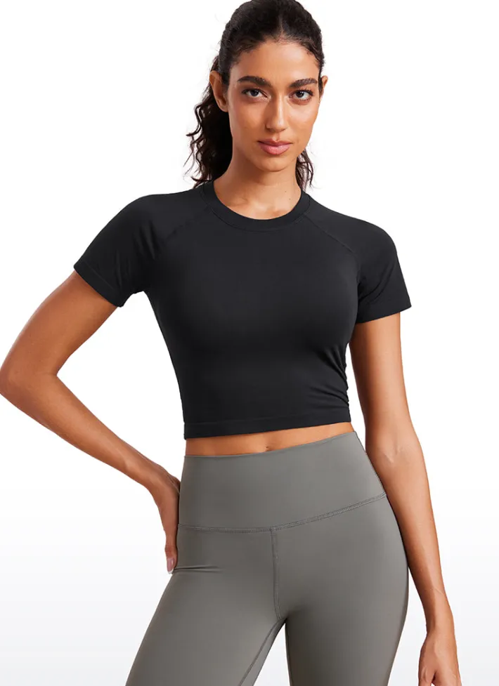 Flash Sale CRZ YOGA Seamless Crew Neck Cropped Short Sleeves