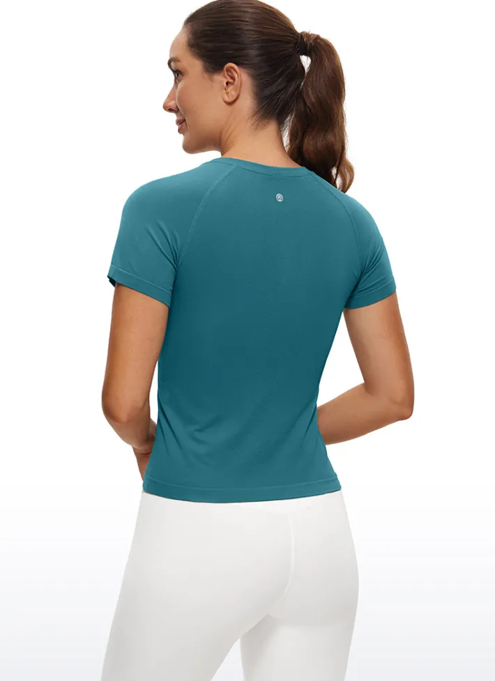 Fashion CRZ YOGA Seamless High Neck Short Sleeves Waist Length
