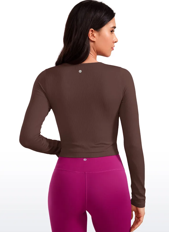 New CRZ YOGA Seamless Ribbed Double Lined Cropped Long sleeves