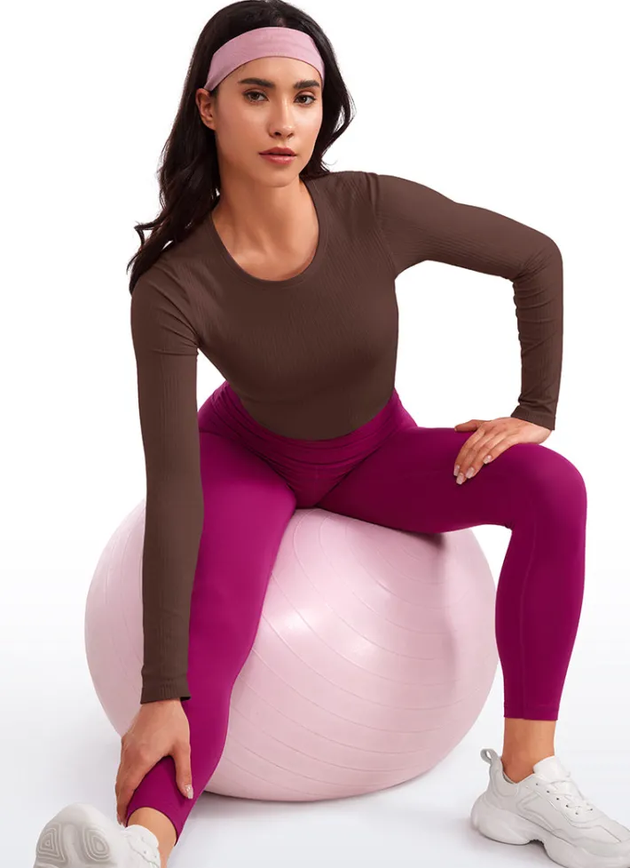 New CRZ YOGA Seamless Ribbed Double Lined Cropped Long sleeves