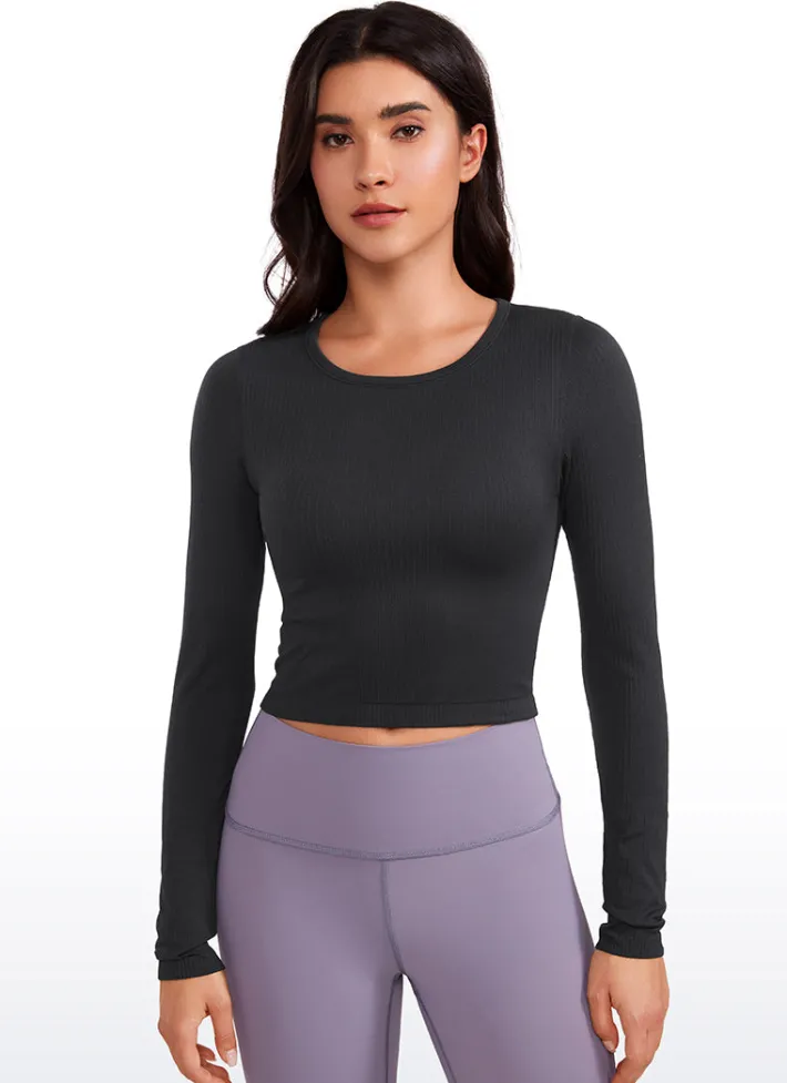 New CRZ YOGA Seamless Ribbed Double Lined Cropped Long sleeves