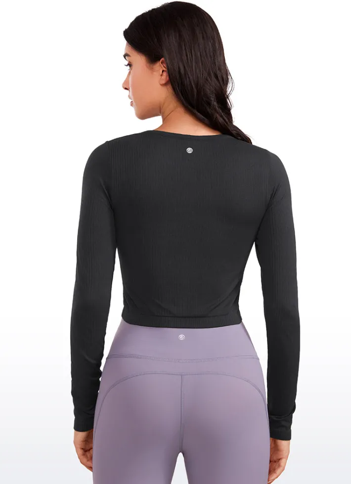 New CRZ YOGA Seamless Ribbed Double Lined Cropped Long sleeves