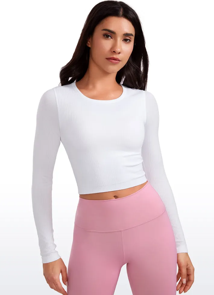 New CRZ YOGA Seamless Ribbed Double Lined Cropped Long sleeves