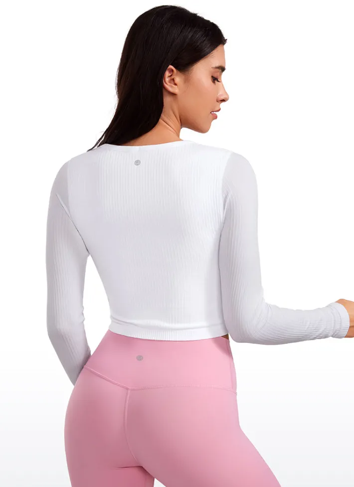 New CRZ YOGA Seamless Ribbed Double Lined Cropped Long sleeves