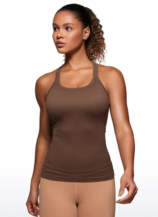 Sale CRZ YOGA Seamless Ribbed Hip Length Tanks Racerback