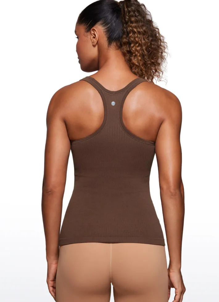 Sale CRZ YOGA Seamless Ribbed Hip Length Tanks Racerback