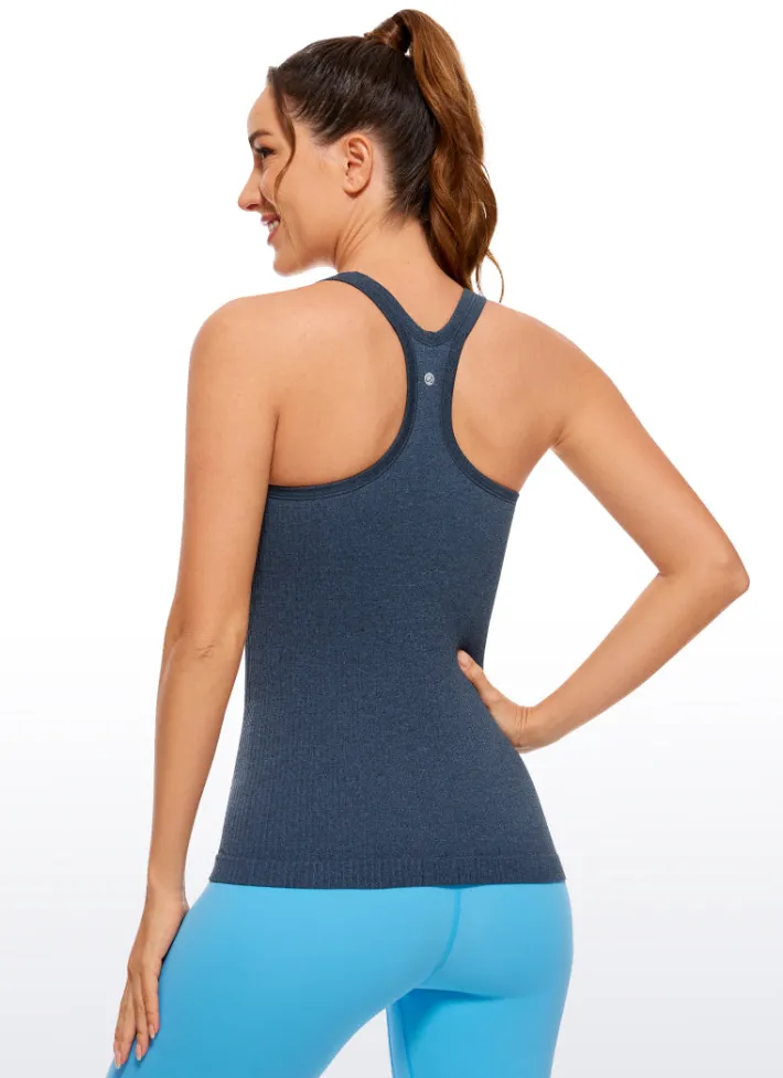 Fashion CRZ YOGA Seamless Ribbed Hip Length Tanks Racerback