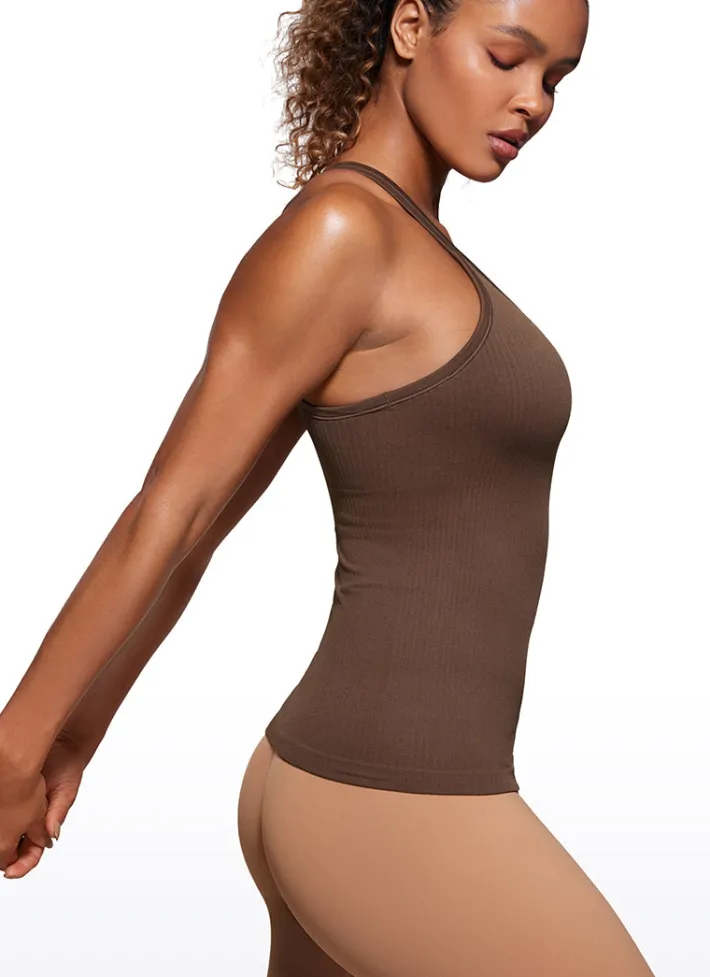 Sale CRZ YOGA Seamless Ribbed Hip Length Tanks Racerback