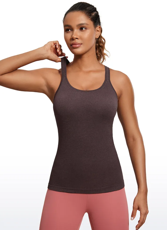 Sale CRZ YOGA Seamless Ribbed Hip Length Tanks Racerback