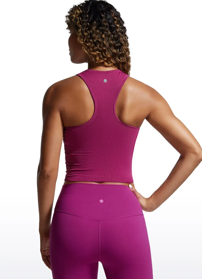Online CRZ YOGA Seamless Ribbed Longline High Neck Crop Tank Racerback